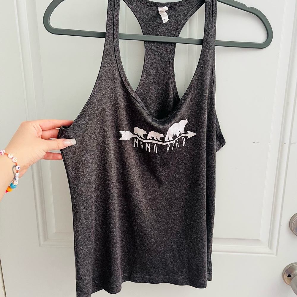 🩶 all sport cutie mama bear dark grey and white tank top women's size medium